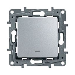 Выключатель 1-клавишный ETIKA, с подсветкой, скрытый монтаж, алюминий